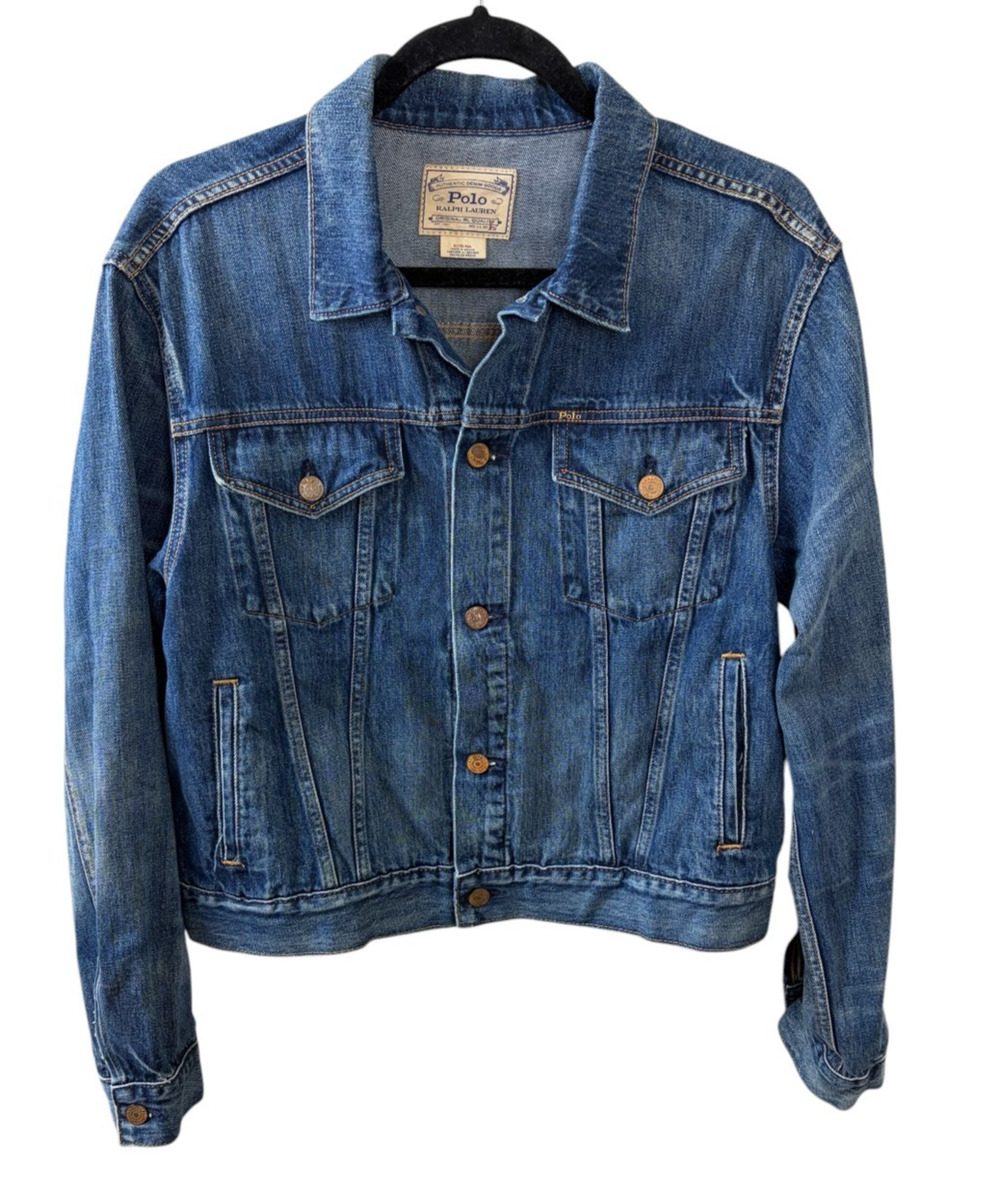 Vintage Polo Ralph Lauren Jean Jacket Mens Blue Denim Trucker Dry Goods Sz L
